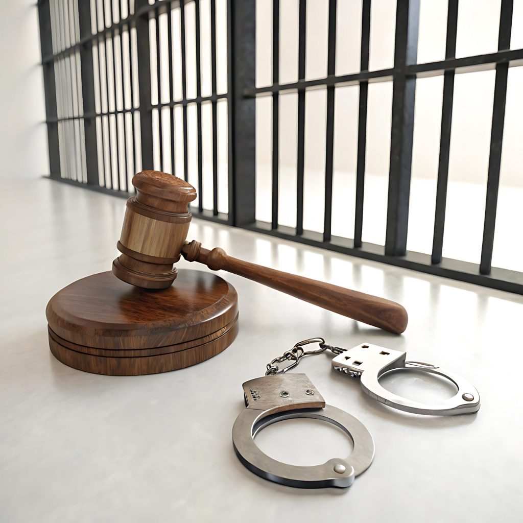 un-martillo-y-esposas-estan-en-una-mesa-con-la-palabra-esposas-en-ella